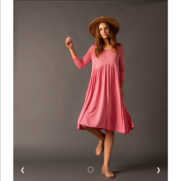 Agnes & Dora Dresses & Skirts - Agnes & Dora Muse Midi Dress Coral & Ivory Stripes